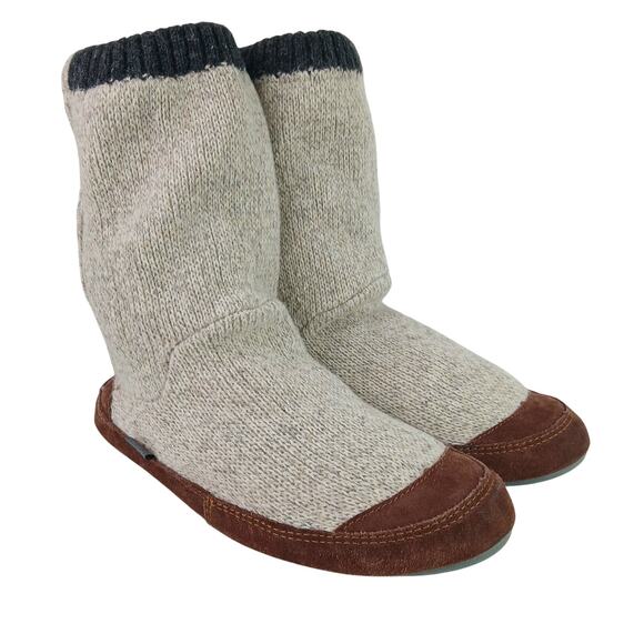 Acorn Men's SZ 9/10 Sweater & Suede Slippers Grey Ragg Wool Indoor/Outdoor - Picture 3 of 7